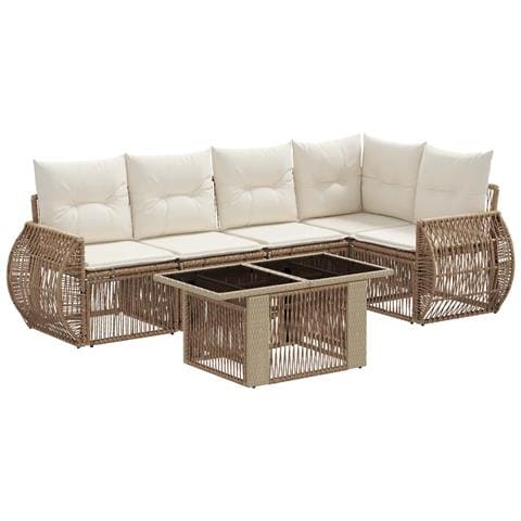 Set Divano da Giardino 6 pz Beige e Bianco Crema polyrattan - Foto 1