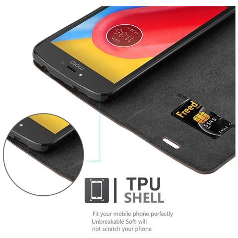 Custodia Compatibile Con Motorola Moto C In Bruno Caffè - Coperchio Protettiva Con Chiusura Magnetica, Funzione Stand E Tasca Per Le Carte - Foto 2