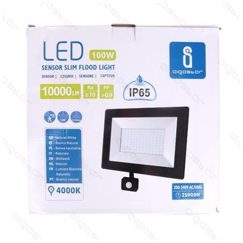 Faro Led Slim Con Sensore Ip65 100w - 10000 Lumen - 4000k Luce Naturale - Angolo Fascio 120 Misura L330w270h52mm Cri70ra - Foto 2