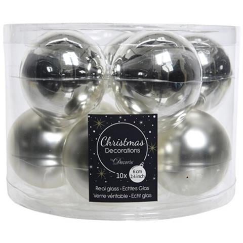 Pallina Sfera Natalizia In Vetro Argento Assortita 6 Cm Box 10 Pezzi - Foto 1