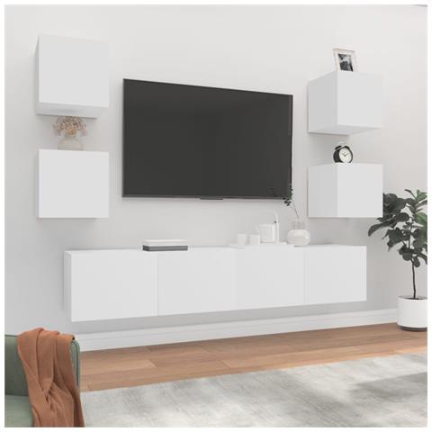 Set Di Mobili Porta Tv 6 Pz Bianco In Legno Multistrato - Foto 6