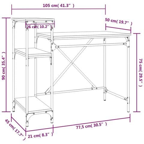 Scrivania Ripiani Nera 105x50x90 Cm Legno Multistrato E Ferro - Foto 8