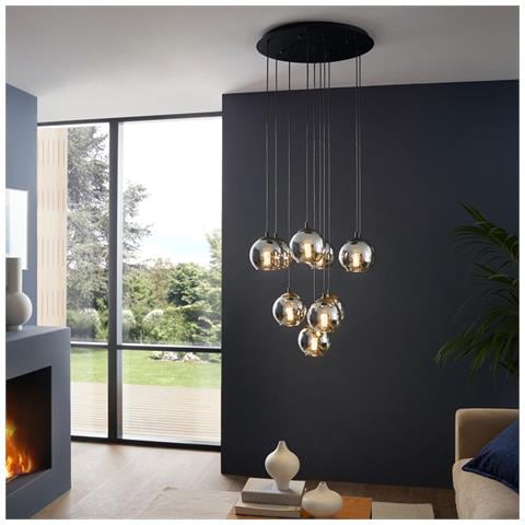 Lampadario Moderno Ariscani 10 Luci Acciaio Nero - Foto 1