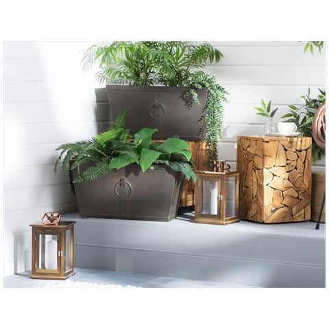 Set Di 2 Vasi Argilla Marrone Scuro 60 X 30 X 30 Cm Poria - Foto 1