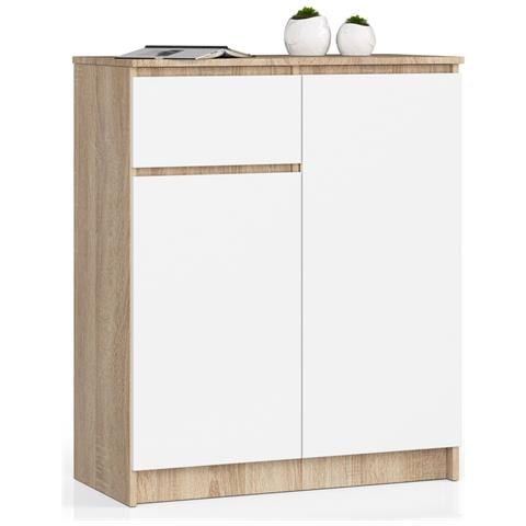 Cassettiera K80, 2 ante e 1 cassetto, 80x40x99 cm, Colore Sonoma Quercia e Bianco - Foto 1
