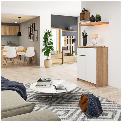 Cassettiera K80, 2 ante e 1 cassetto, 80x40x99 cm, Colore Sonoma Quercia e Bianco - Foto 5