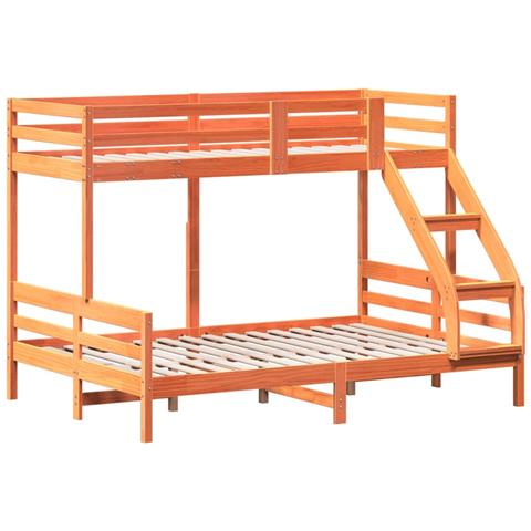 Letto A Castello 90x200/140x200 Cm Marrone Cera Massello Pino - Foto 1