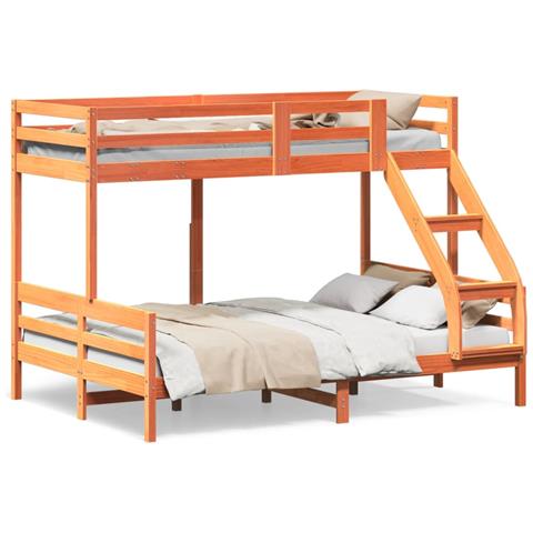 Letto A Castello 90x200/140x200 Cm Marrone Cera Massello Pino - Foto 8