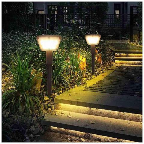 Faretto 7 Led Luce Calda Picchetto Da Terra Pannello Solare Lampada A Muro Ip65 - Foto 1