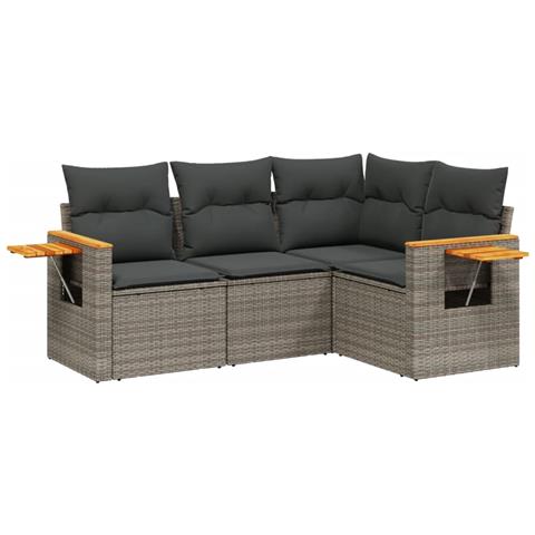 Set Divani Da Giardino 4 Pz Con Cuscini In Polyrattan Grigio - Foto 2