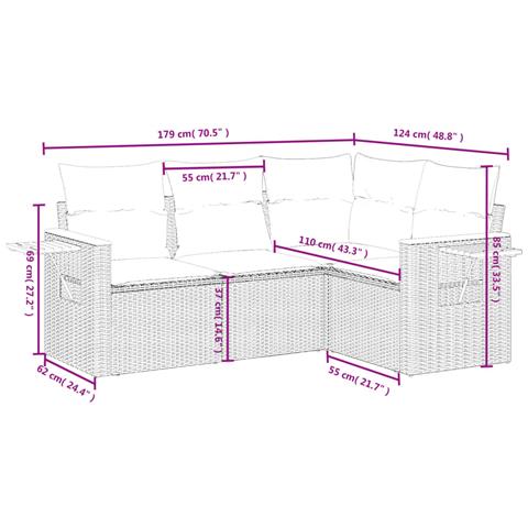 Set Divani Da Giardino 4 Pz Con Cuscini In Polyrattan Grigio - Foto 3