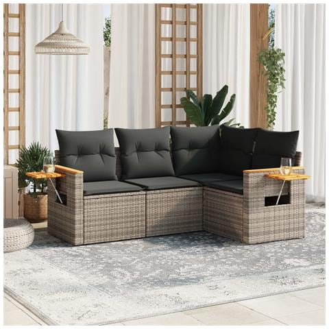 Set Divani Da Giardino 4 Pz Con Cuscini In Polyrattan Grigio - Foto 1