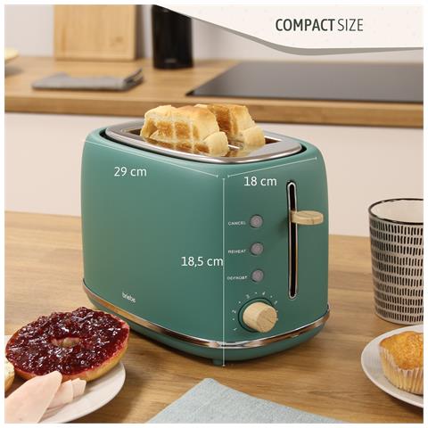 Briebe Ta1166gre Nordic Tostapane A Fessura Larga A 2 Fette, 6 Livelli Di Tostatura, Pinze 870w Verde - Foto 10