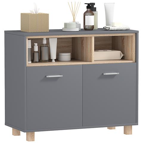 Mobiletto Bagno Moderno con Vani Aperti e Armadietto a 2 Ante, 80x35x70 cm, Grigio - Foto 1