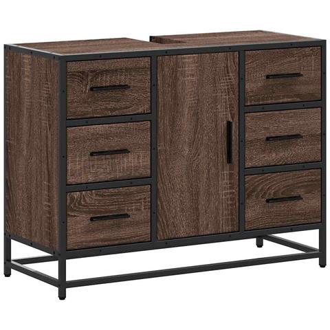 Mobile Lavabo Bagno Rovere Marrone 60x30x60cm Legno Multistrato - Foto 2