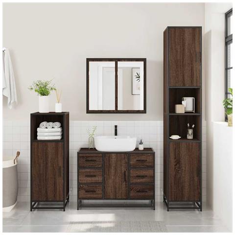 Mobile Lavabo Bagno Rovere Marrone 60x30x60cm Legno Multistrato - Foto 3