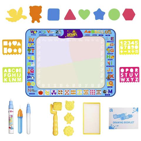 Lavagna Per Bambini Per Disegnare Con Acqua Di 98x74cm. Include 3 Pennarelli Ad Acqua, Modelli Per Disegno E Scrittura, Timbri Con Forme E 8 Figure In Eva. - Foto 1
