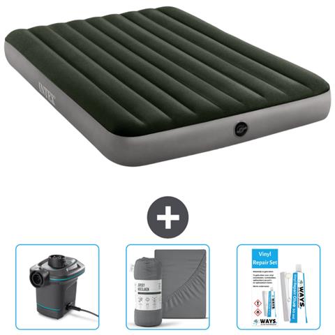 Set Materassino Gonfiabile - 203x152x25 Cm - Verde - Include Accessori Coordinati - Foto 1