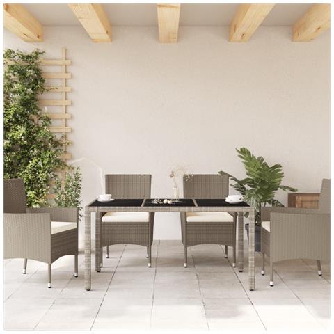 Tavolo Giardino Piano Vetro Grigio Chiaro 150x90x75 Polyrattan - Foto 2