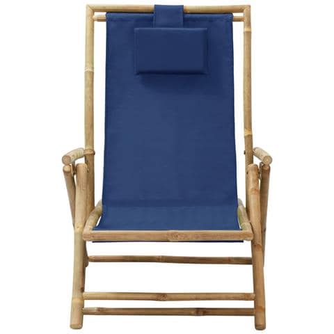 Sedia Relax Reclinabile Blu Marino In Bambù E Tessuto - Foto 1