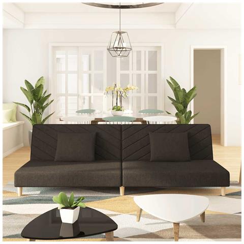 Divano Letto a 2 Posti con 2 Cuscini Marrone in Tessuto - Foto 2