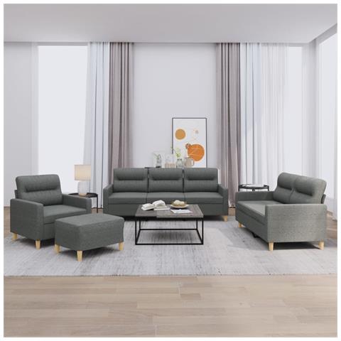 Set di Divani 4 pz con Cuscini Grigio Scuro in Tessuto - Foto 2