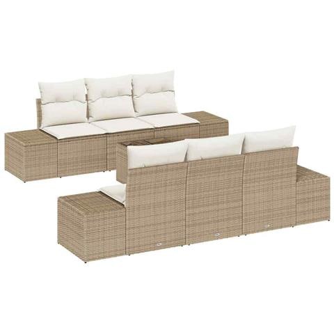 Set Divano da Giardino 7 Pezzi con Cuscini Beige Polirattan - Foto 1
