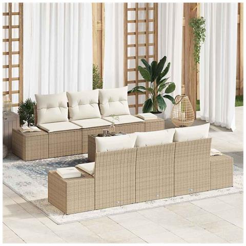 Set Divano da Giardino 7 Pezzi con Cuscini Beige Polirattan - Foto 2