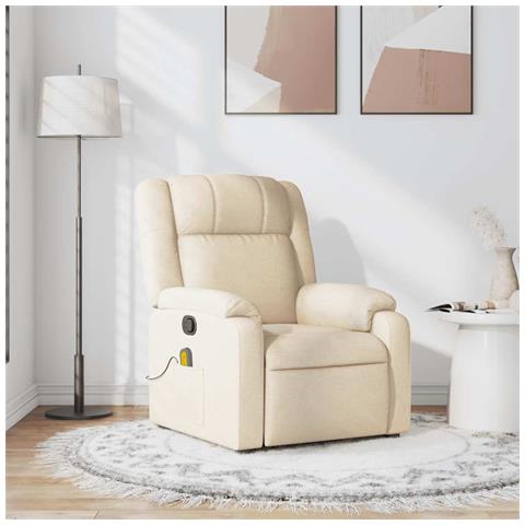 Poltrona Massaggiante Reclinabile Crema in Tessuto - Foto 2