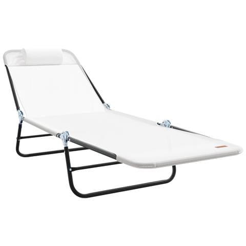 Lettino Prendisole Pieghevole con Testata Crema Textilene - Foto 1