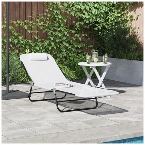 Lettino Prendisole Pieghevole con Testata Crema Textilene - Foto 2