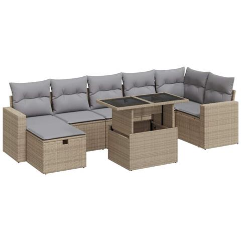 Set Divano da Giardino 8 pz con Cuscini Beige in Polyrattan - Foto 1