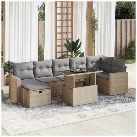 Set Divano da Giardino 8 pz con Cuscini Beige in Polyrattan - Foto 2