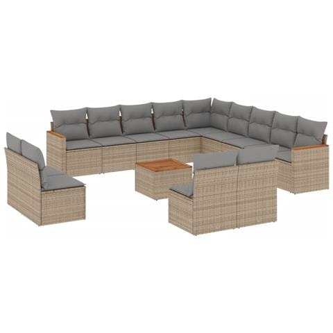 Set Divani da Giardino 14pz con Cuscini in Polyrattan Beige - Foto 1