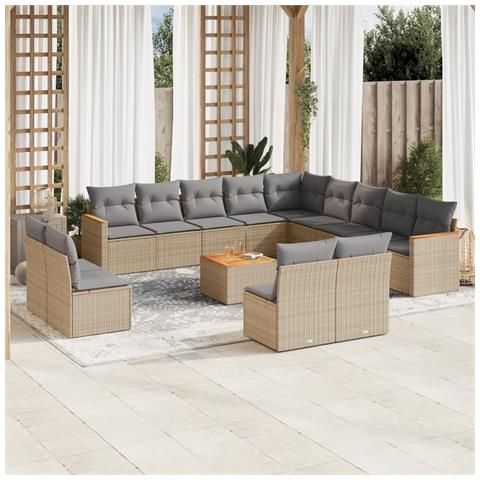 Set Divani da Giardino 14pz con Cuscini in Polyrattan Beige - Foto 2