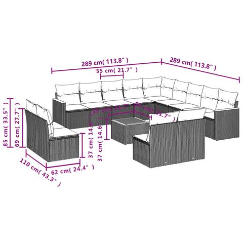 Set Divani da Giardino 14pz con Cuscini in Polyrattan Beige - Foto 3
