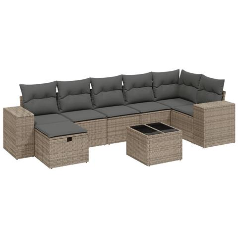 Set Divano da Giardino 8 pz con Cuscini Grigio in Polyrattan - Foto 1