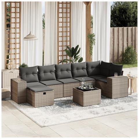 Set Divano da Giardino 8 pz con Cuscini Grigio in Polyrattan - Foto 2