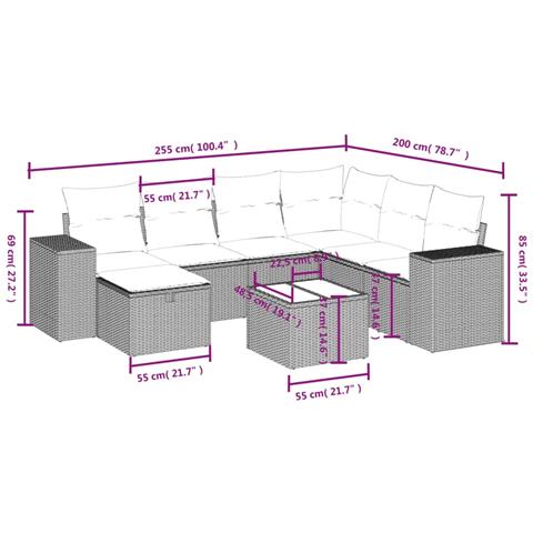Set Divano da Giardino 8 pz con Cuscini Grigio in Polyrattan - Foto 4