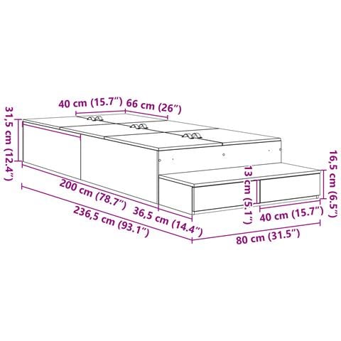 Struttura letto con contenitore in quercia nera 80x200 cm - Foto 8