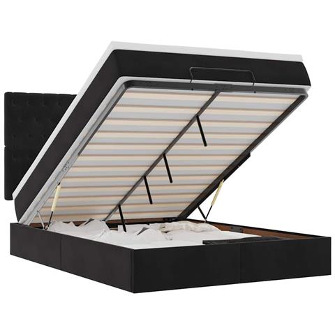 Struttura Letto Pouf con Materassi Nero 140x200 cm in Velluto - Foto 1