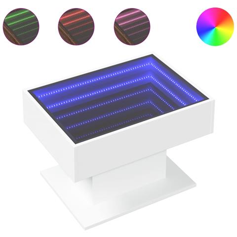 Tavolino Salotto con LED Bianco 70x50x45 cm Legno Multistrato - Foto 1