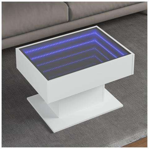 Tavolino Salotto con LED Bianco 70x50x45 cm Legno Multistrato - Foto 2