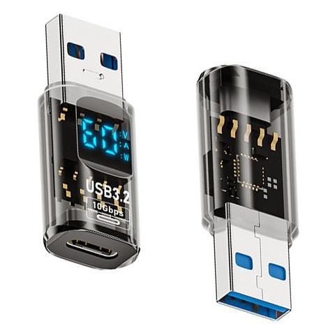 Adattatore Da Usb-a Maschio A Type-c Femmina Con Display Digitale - Nero Trasparente (confezione Da 2) - Foto 1