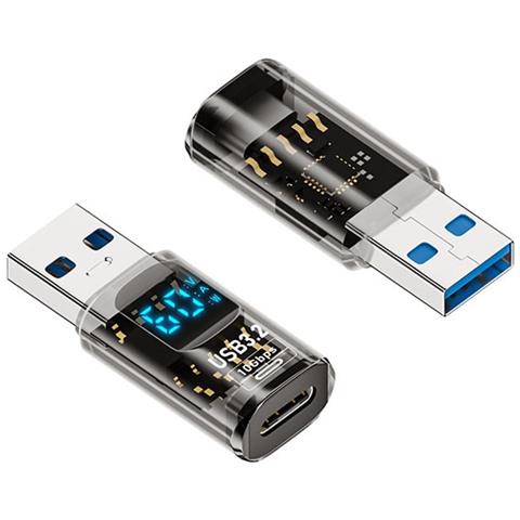 Adattatore Da Usb-a Maschio A Type-c Femmina Con Display Digitale - Nero Trasparente (confezione Da 2) - Foto 3