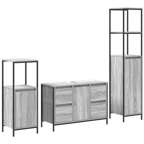 Set di mobili per il bagno con porta 3 pcs Grigio sonoma e Nero - Foto 1
