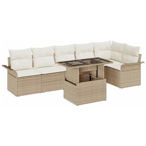 Set Divano da Giardino con cuscino 7 pcs Beige Poly Rattan - Foto 1