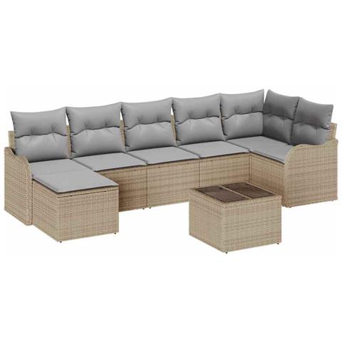 Set Divano da Giardino 8 pcs beige e grigio chiaro Poly Rattan - Foto 1