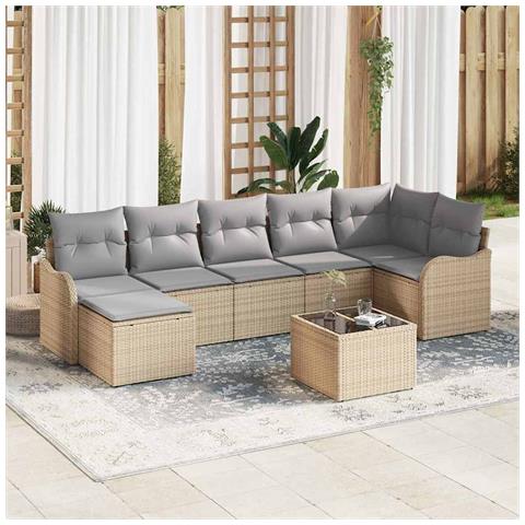 Set Divano da Giardino 8 pcs beige e grigio chiaro Poly Rattan - Foto 2