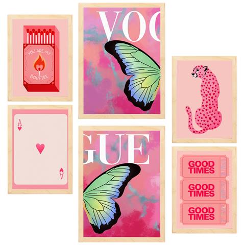 Set Di 6 Stampe Illustrazioni Di Dipinti Decorativi Di Arte Moderna Incorniciati Con Illustrazioni Di Design Per Le Pareti A3 & A4 Telaio In Legno Chiaro - Foto 1